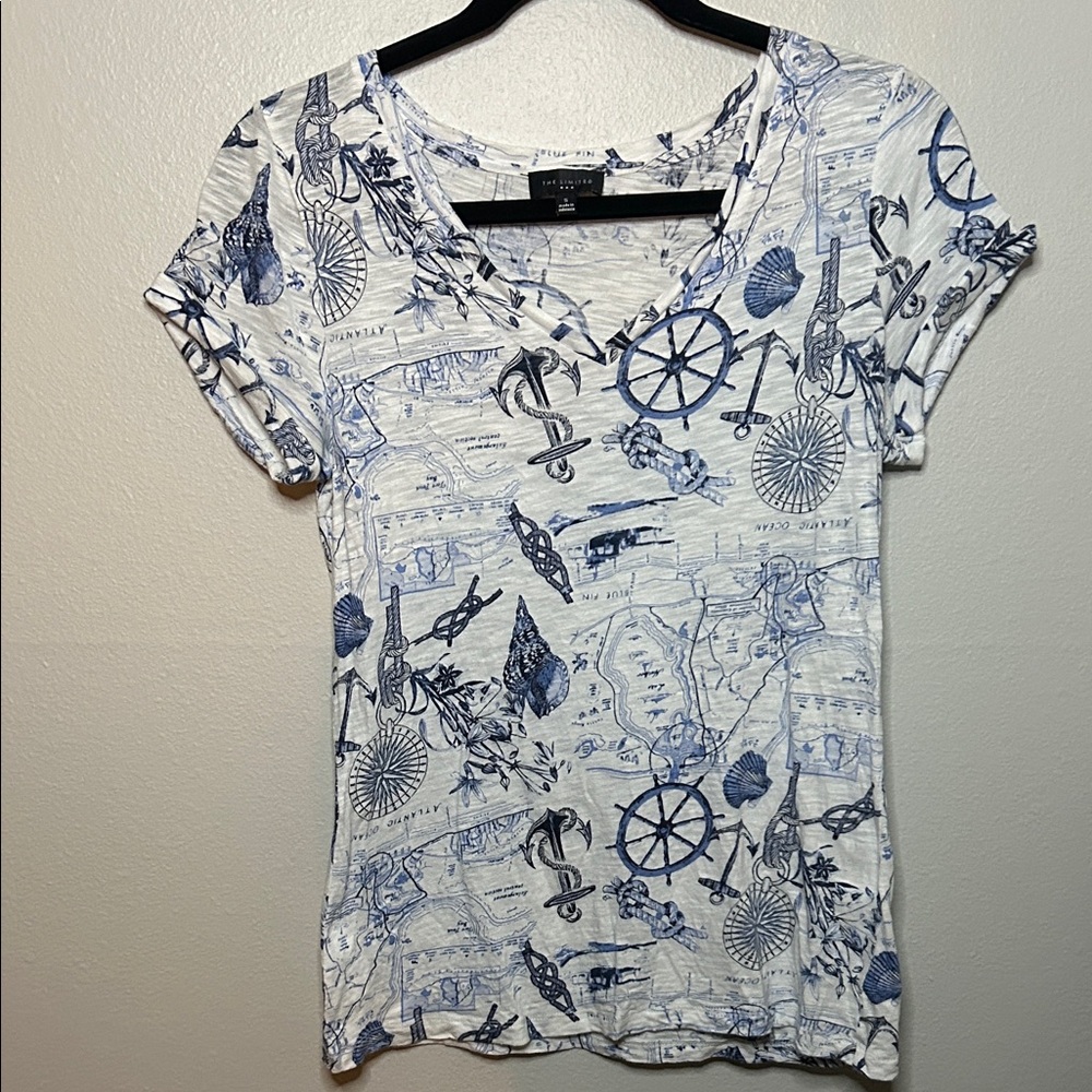 The Limited White Short-Sleeve V-Neck Tee with Navy Nautical Print